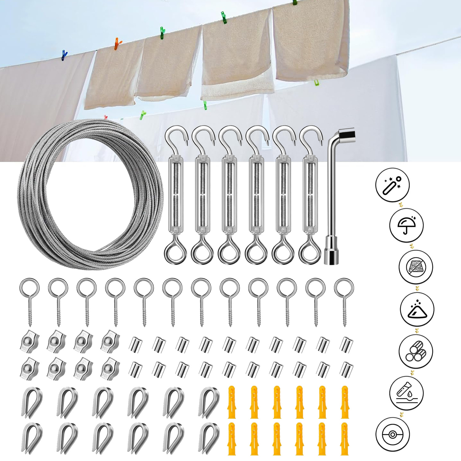 Image of Garden Pergola Kit, Picture Hanging Fencing, Wire Rope Kit, For Hanging Clothesline Garden String Light Hanging, 35m