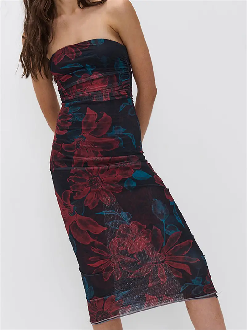 women tube dress vintage strapless backless flower print - Temu women tube dress vintage strapless backless flower print - Temu