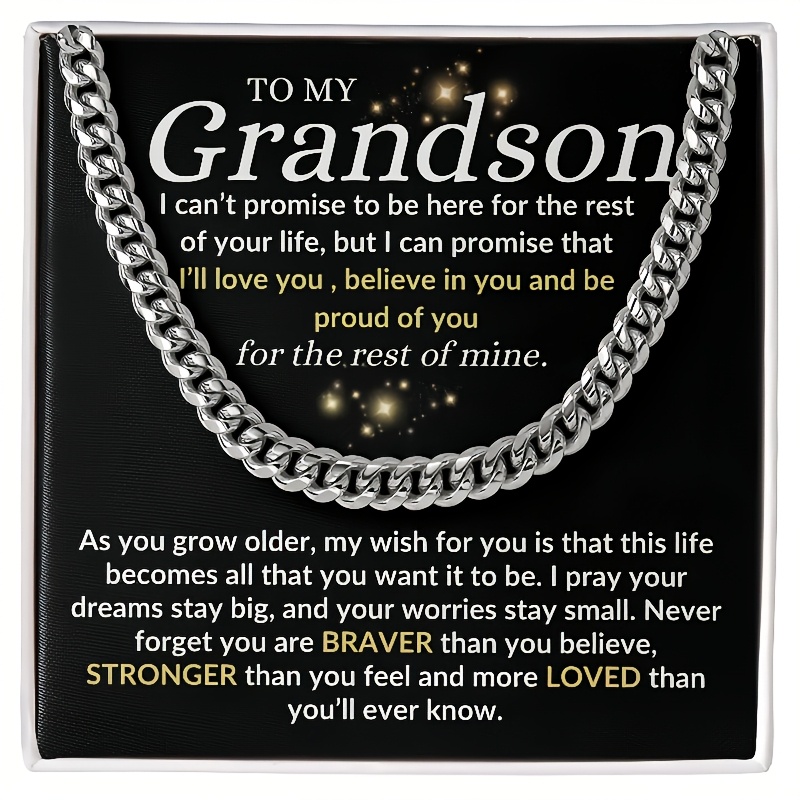 TEMU Christmas Presents, Birthday Presents, Christmas, Present For My Grandson / Cuban Link Chain, Message Card And Gift Box, For Teenager, Christmas