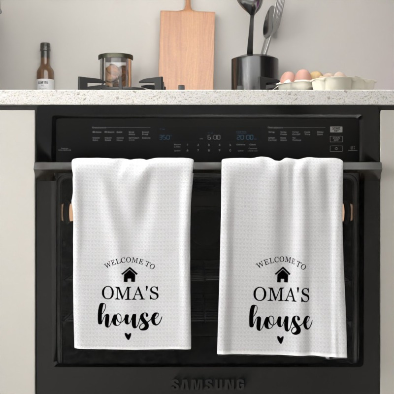 

2-pack Modern Soft Polyester Kitchen Towels, 18x26 Inches, Rectangular Weave, Themed "welcome To House" Design, Machine Washable, Decorative Towels For Home Decor, Housewarming Gift