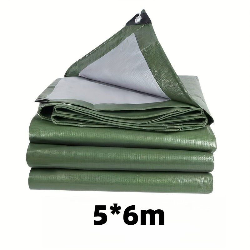TEMU Waterproof Tarp - 1pc Heavy-duty Pe Material, Military Green & Silvery, Effective Rain Protection For Outdoor Shelters, Camping Tents, Ground