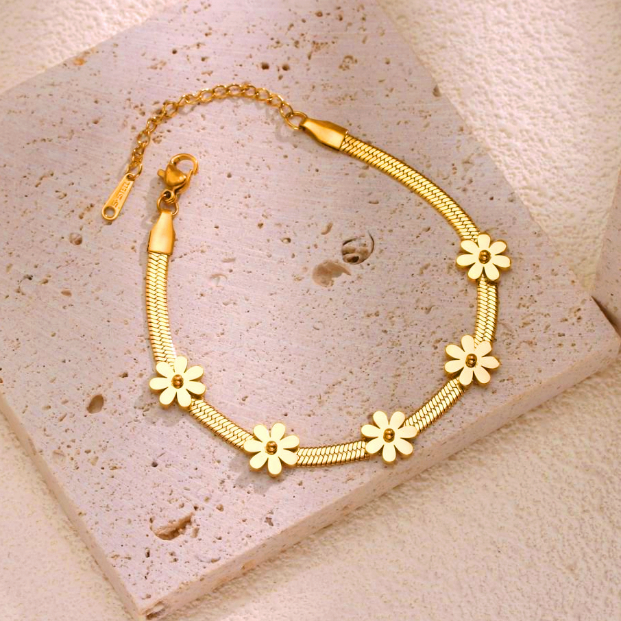 TEMU Simple Elegant Cute , Stainless Steel Jewelry, Women's Fashion, Flower Bracelet, Women's Accessories, Suitable For Daily Wear, Gift For ,