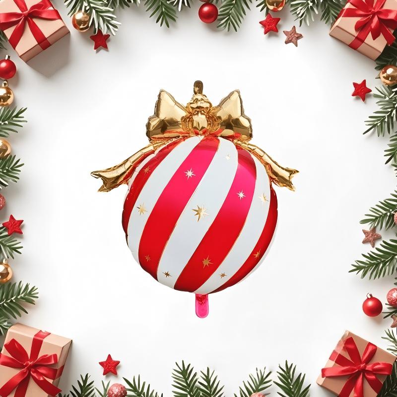 TEMU Set Of 3 Giant Inflatable Christmas Decorative Balls, Striped Christmas Hanging Balls With Golden Ribbons, Large Inflatable Christmas