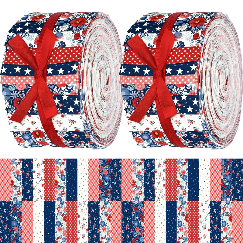 TEMU 40 Sheets 6.5 X 50 Cm (2.55 X 19.7 Inches) Red Blue Vintage Floral Pattern Pre-cut Quilting Fabric, Sewing Material Pack, Suitable For Hand