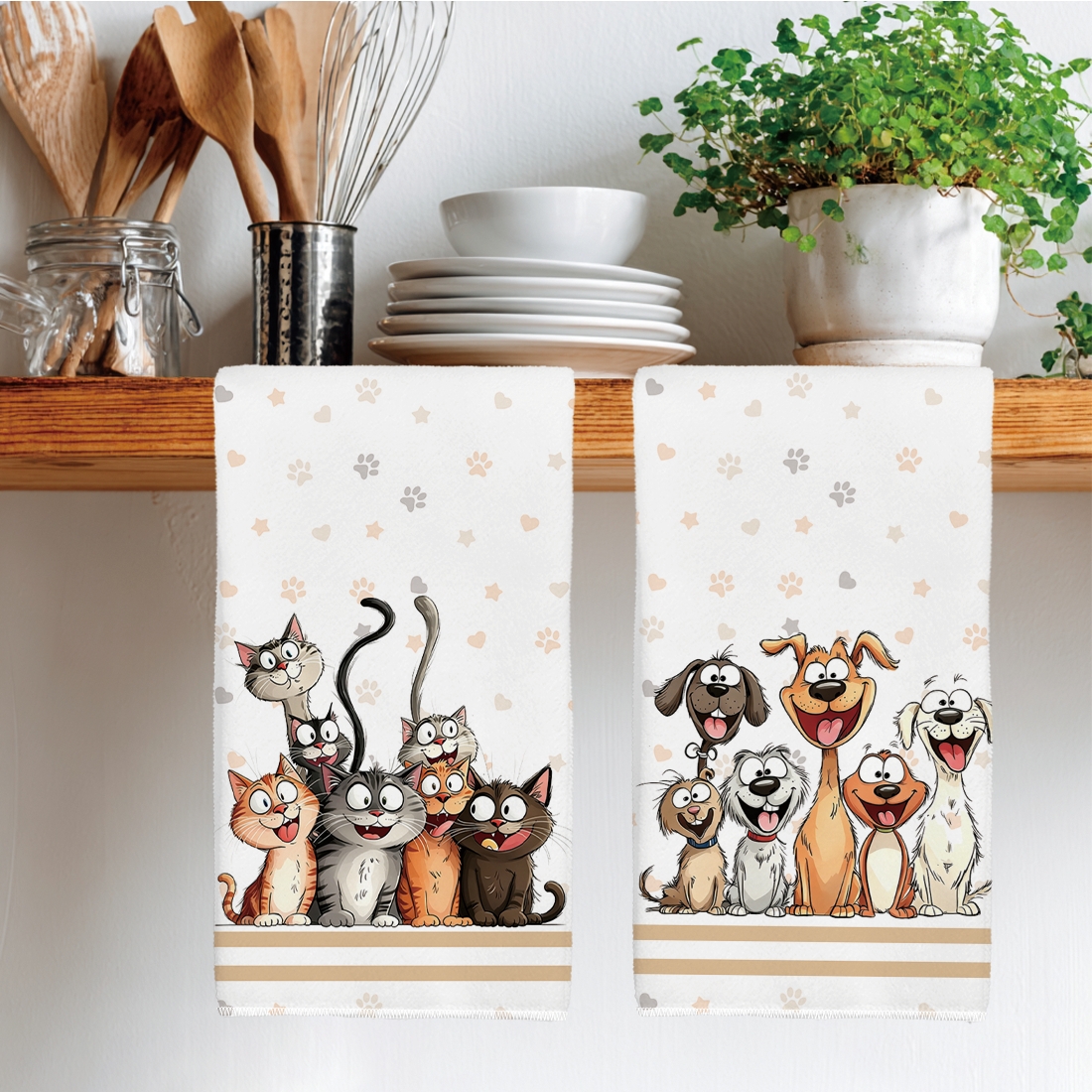 TEMU Cleaning Cloth 2pcs Kitchen Towel, Cleaning Clothcleaning Cloth 2pcs Kitchen Towel, Cute Cartoon Cat And Dog Pattern Fiber Kitchen Towel,