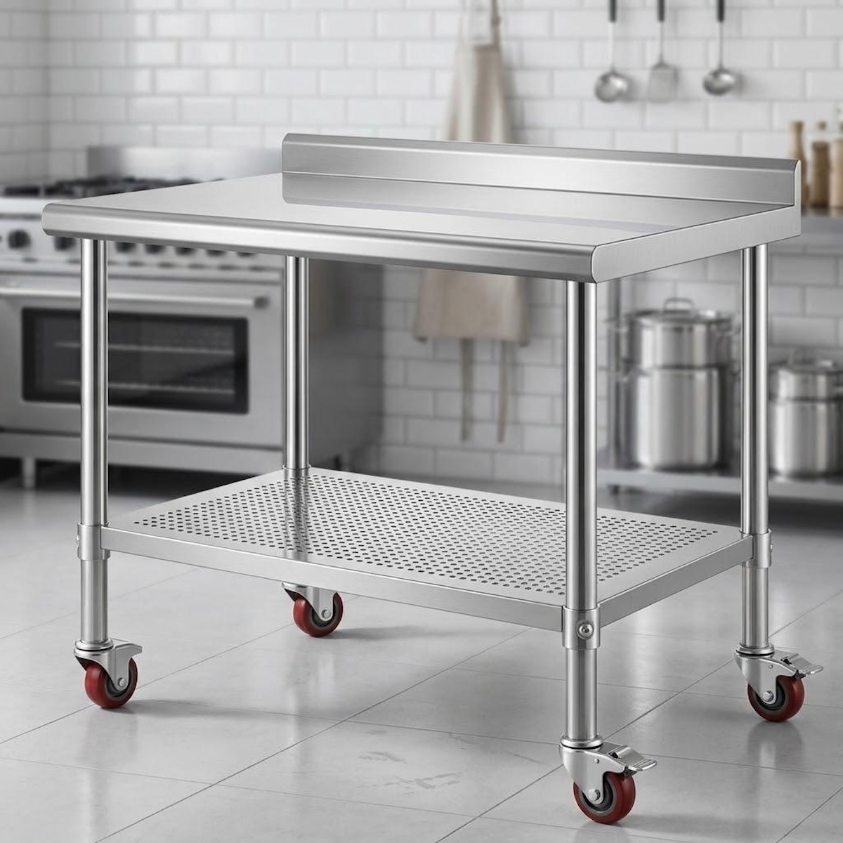 TEMU 304 76.2x61cm Stainless Steel Kitchen Work Table Commercial Food Prep Table With 4 Swivel Casters Heavy Duty Rolling Utility Station,