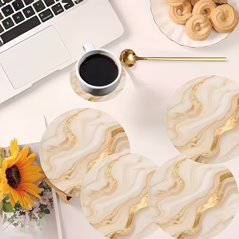 TEMU 6pcs Set Wood Coasters With - Round Wood Suitable For Drinks, Coffee Cups, Tea Mugs, Hot Beverages, Heat-resistant Table Protectors, Tableware