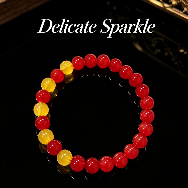 Handmade Full-red Round Bead Aura Bracelet, Gift for Elders