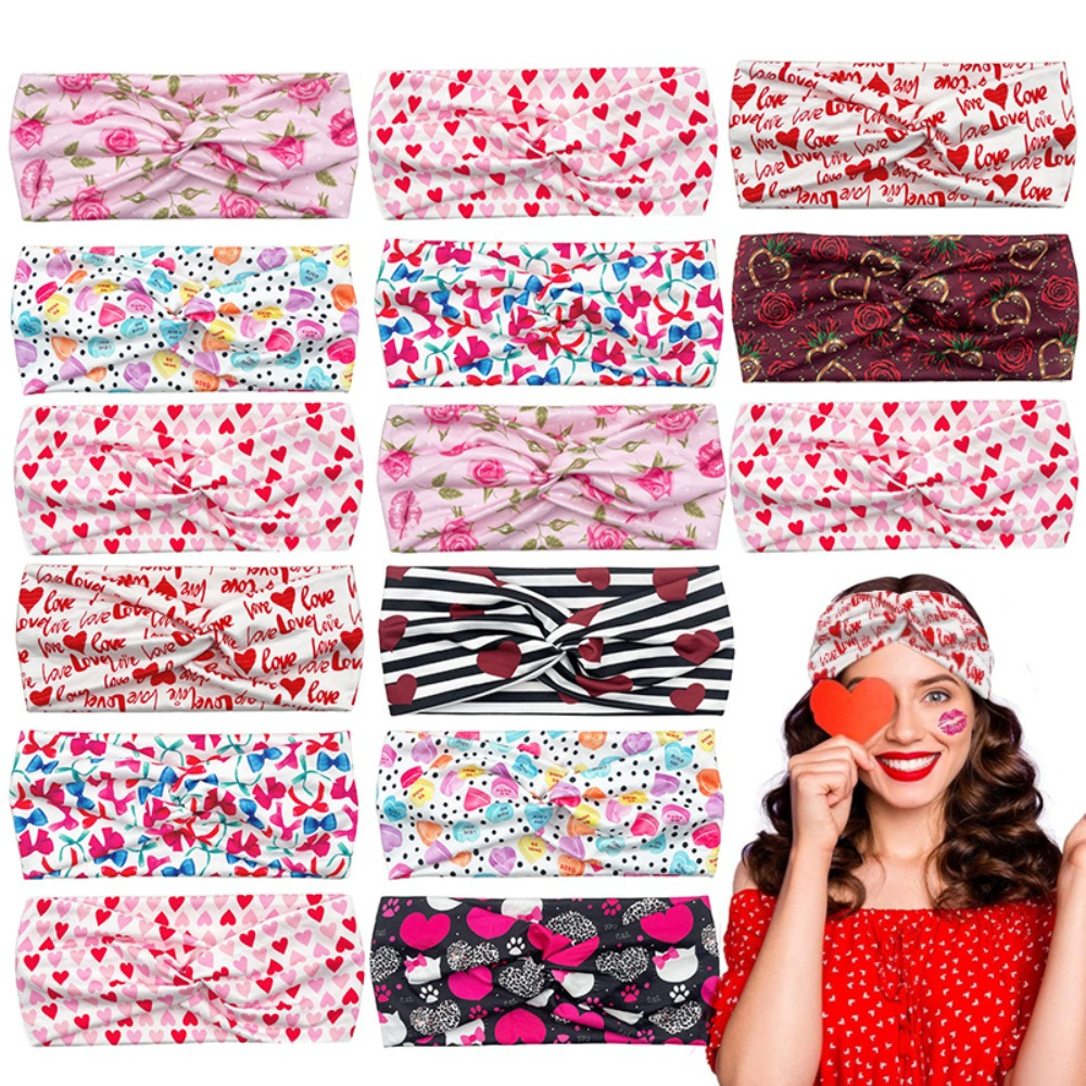 

[1/2pcs Heart-shaped Headband] 1/2pcs Valentine's Day Polyester Headbands For Women - -tied Heart-shaped Sports Hairbands With Printed Knotting Design - Simple Solid Color - New Year Series