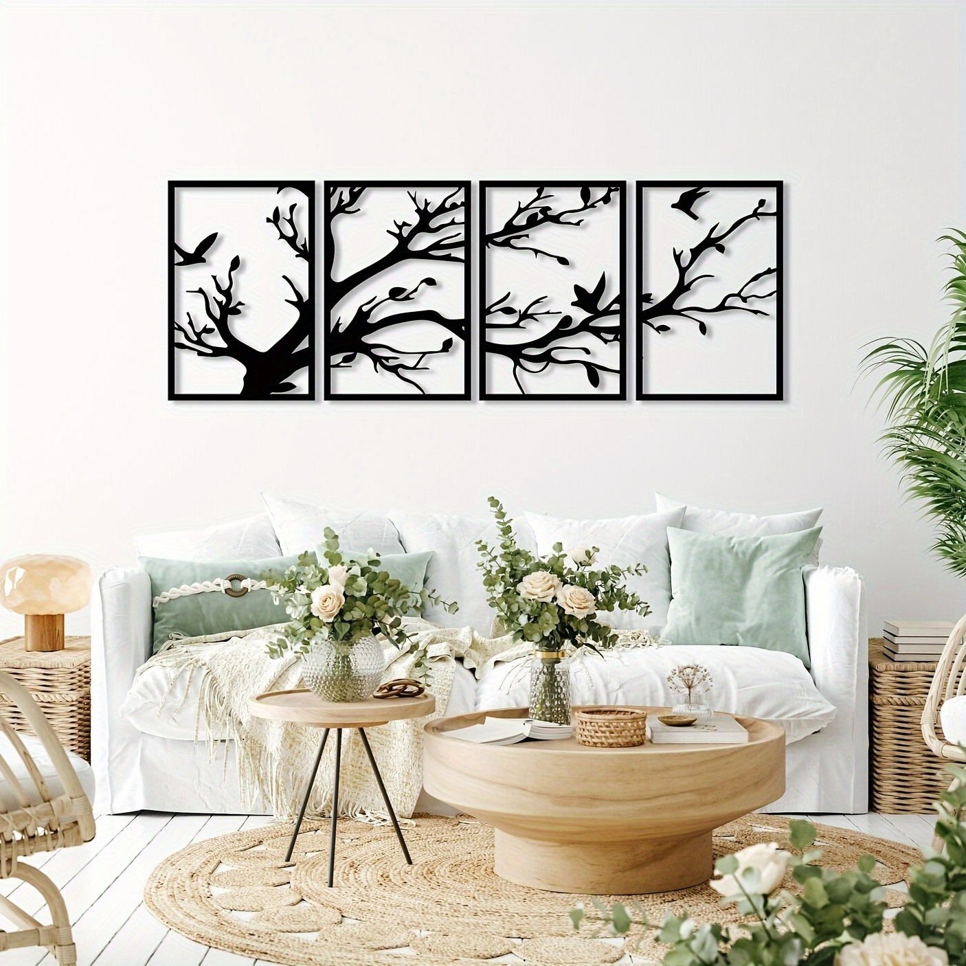 TEMU Juego de 4 piezas de decoración de pared de árbol de metal para Navidad y Halloween, mural del Árbol de , artesanía bohemia de hierro con 4