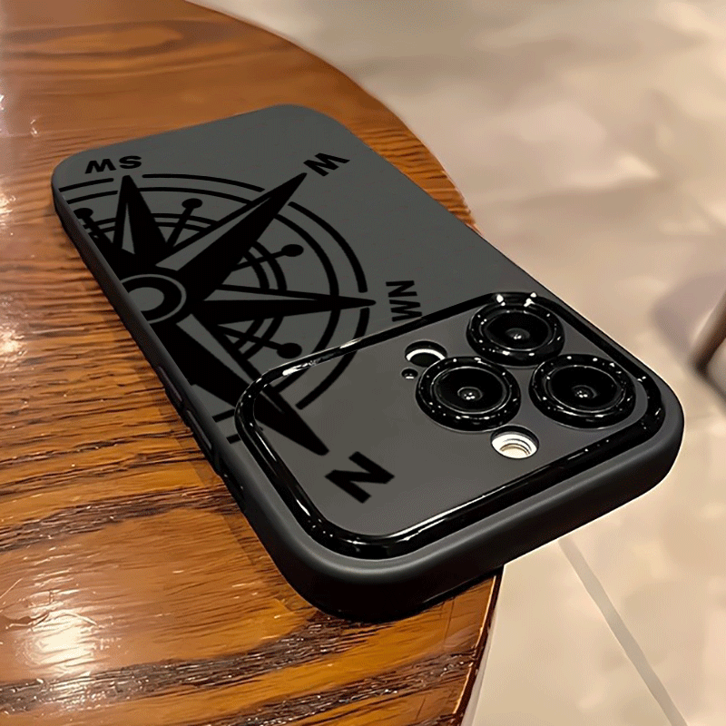 TEMU Чохол для телефону - Чохол для Iphone 18 Pro Max 17 16 Pro 15 14 Plus 13 12 11 Pro XS XR, Чорний чохол з візерунком навігаційного компаса,