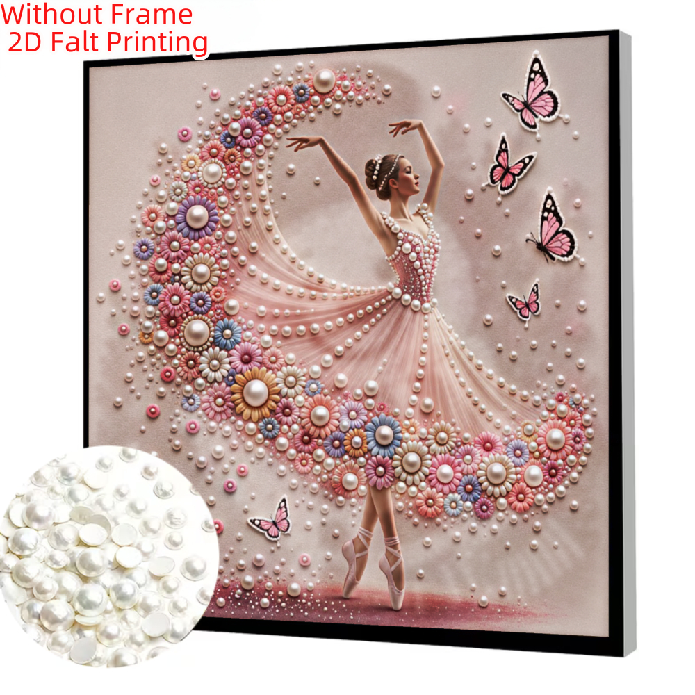 TEMU 2d Flat Pearl Art Painting Kit Ballet Dancer Design Includes Round Pearls, Sparkling Gems, Clear Symbols, Complete Tool Set And Extra Pearls,