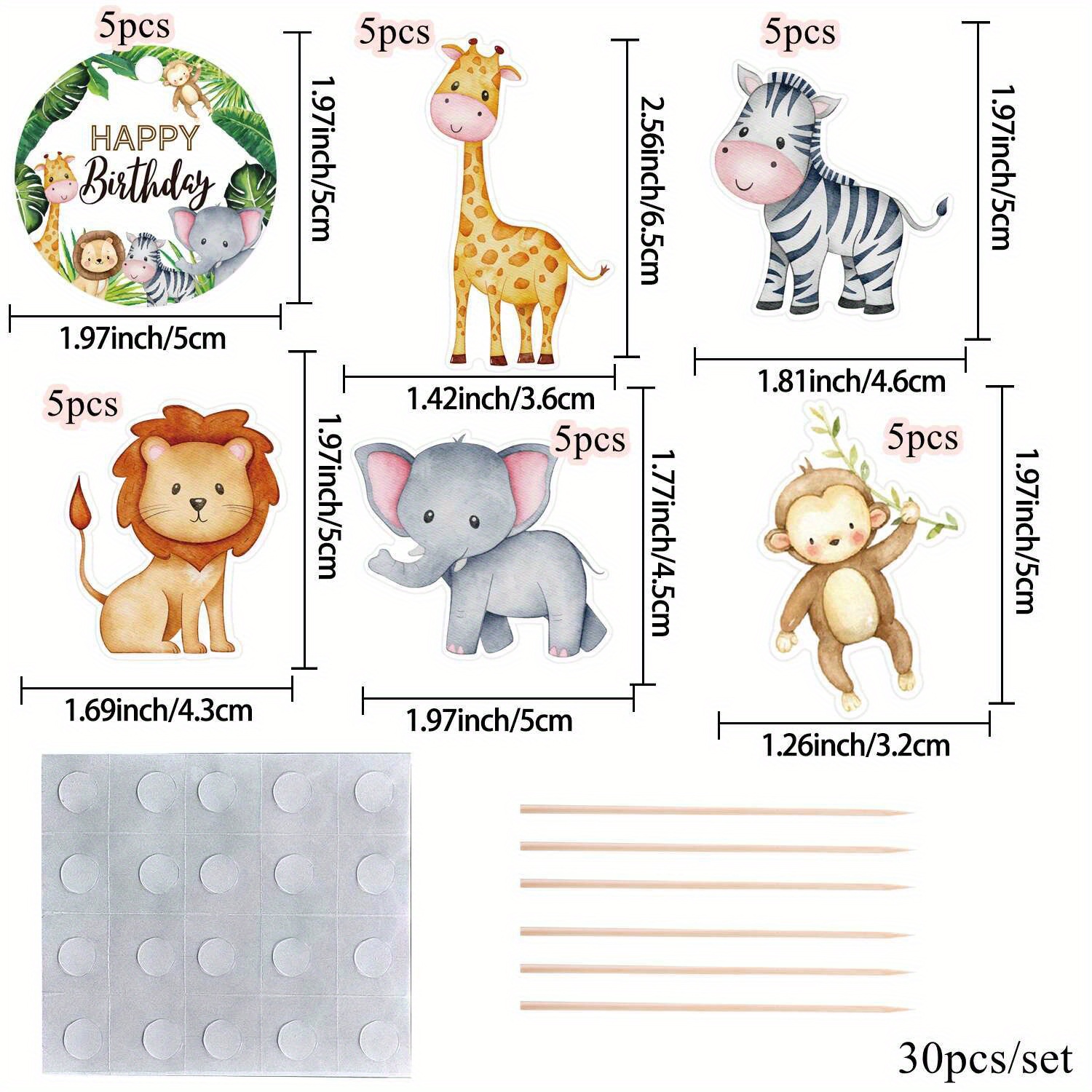 Image of 30pcs Wild Animal Cupcake Topper Cartoon Elephant/giraffe Toppers For Jungle Forest Birthday Party Diy Cake Decorations，halloween，christmas