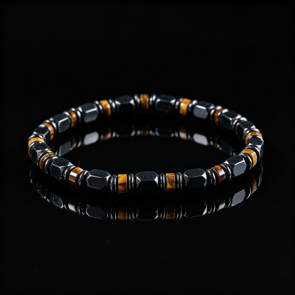 TEMU 1pc Natural Stone Eye Hematite Flat Bead Bracelet, Suitable For Daily Wear And Gift , Unisex