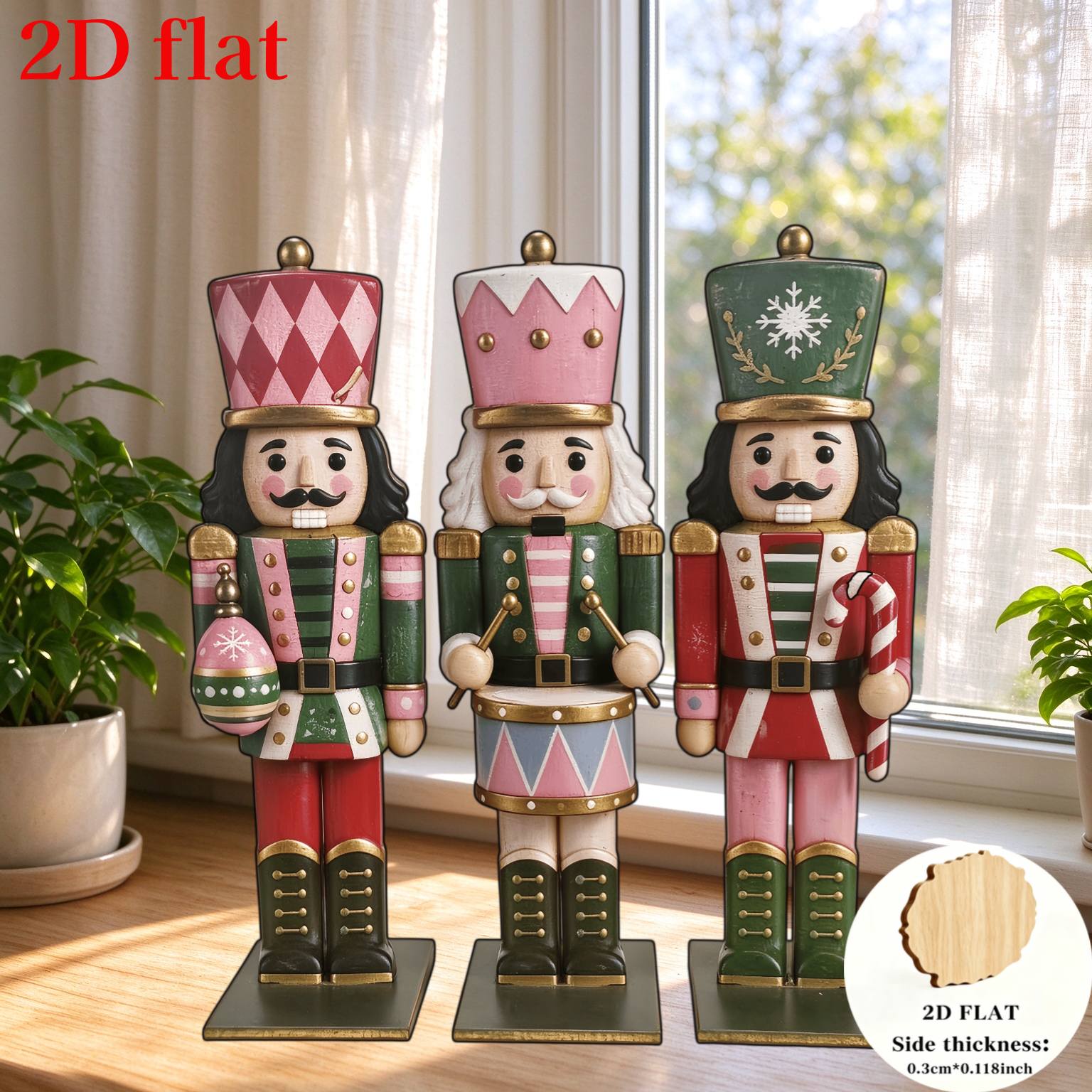 TEMU 2d Flat, 3pcs Nutcracker Wooden Desktop Ornament Set. Includes 3 Nutcracker Figurines, An For A Festive Christmas Atmosphere. Suitable For