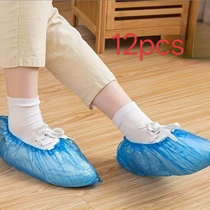 TEMU 12/32pcs Blue Disposable Shoe Covers, Made Of Durable Plastic Material With Elastic Opening Design, Do Not Easily Slip Off. Suitable For Such As