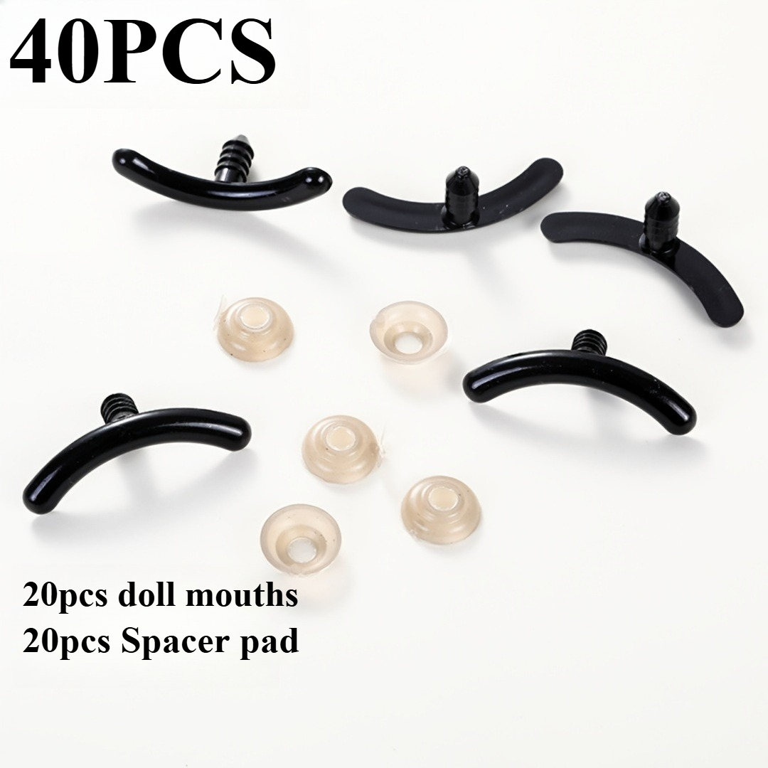 Image of 40pcs Shaped Smiling Lips And Eyebrows Plastic Doll Additions - Black With Washers, Articulated Eyes And Mouth, For Crafting, Toy Making, Craft Supplies, , Durable Plastic