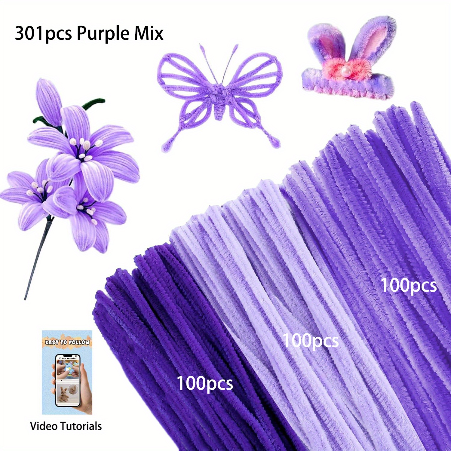 TEMU Ahameton Pipe Cleaners Bulk With Tutorial, Assorted Colors Fuzzy Wires Chenille Stems Sticks, For Diy Craft Flowers Making