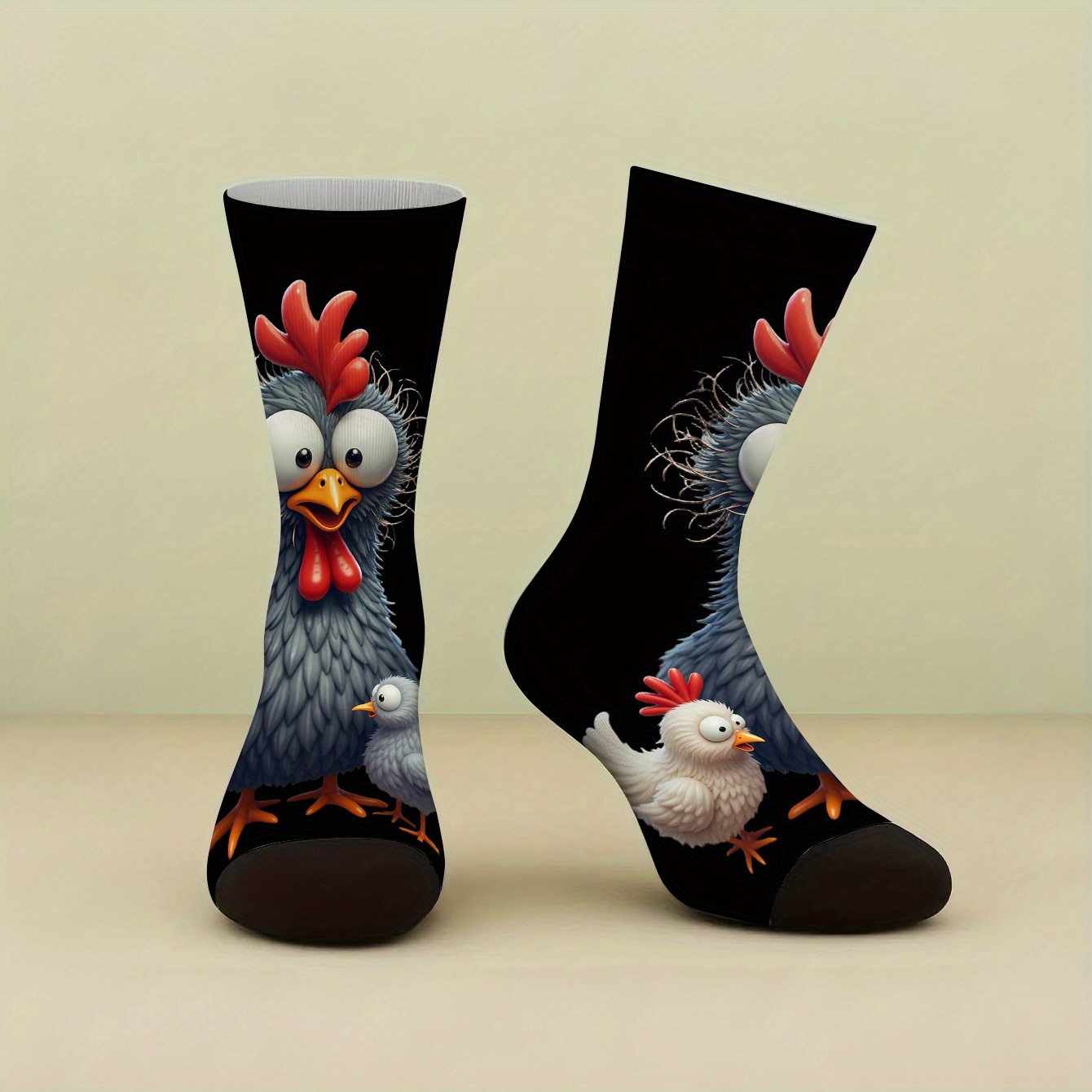 TEMU A Pair Of Print Mid-calf Socks Featuring A Design Of A Big Chicken With 2 , High-quality Women's Socks, Stylish And Comfortable Men's Socks For
