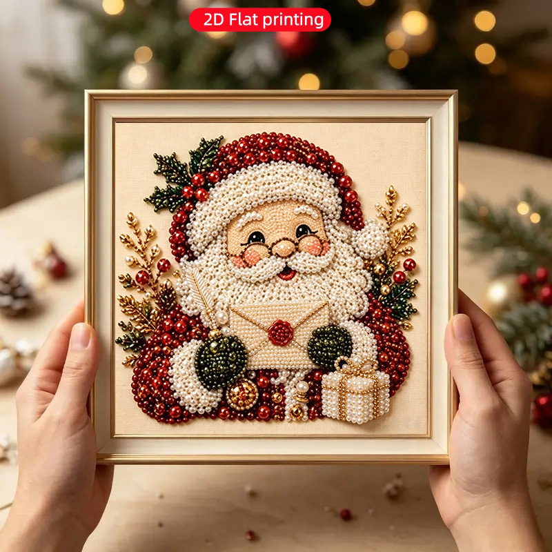 TEMU 2d Flat Printing Painting Santa Claus Envelope Pattern Handmade Frameless Diamond Painting Kit Suitable For Adults And Beginners, With Pearls,
