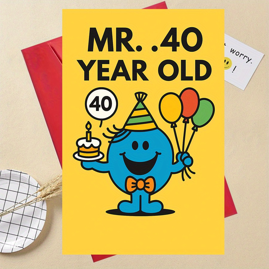 TEMU A Humorous Gift, This 40th Birthday Card For Men Features An Adorable Character With A Cake And Balloons, , Family, And Colleagues Celebrating