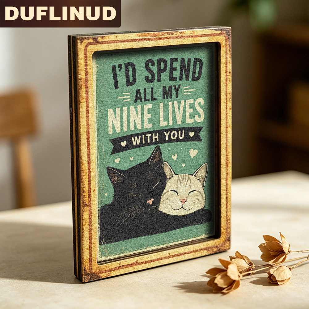 TEMU Romantic Kitten Fridge Magnet, Mini Decorative Plaque Full Black And White Cat Hugging Design With Sweet Text, Wooden Fridge Magnet, Kitchen