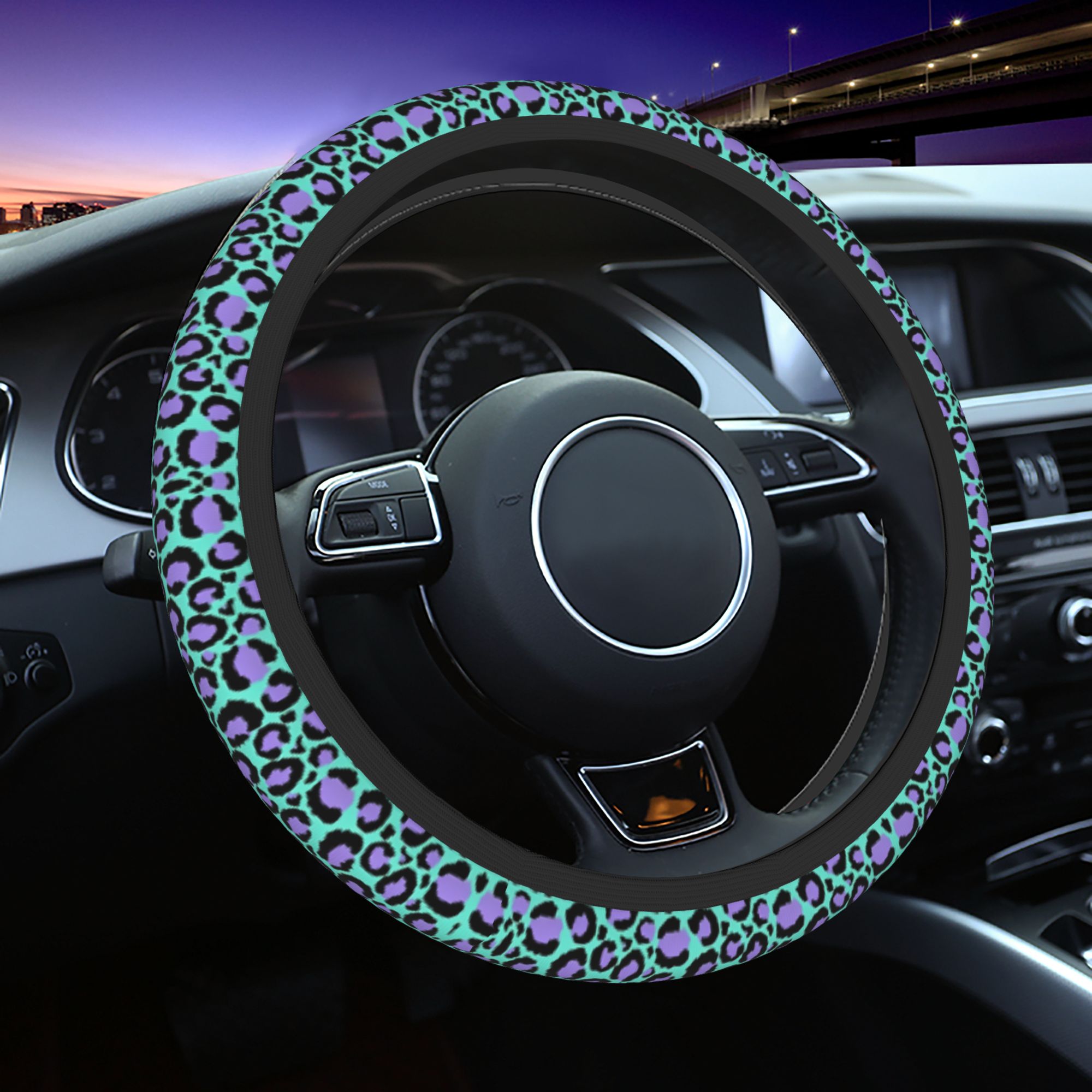 TEMU 1 para volante con diseño de leopardo aqua y , un accesorio universal decorativo y elegante para coches, diseñado para mujeres y niñas