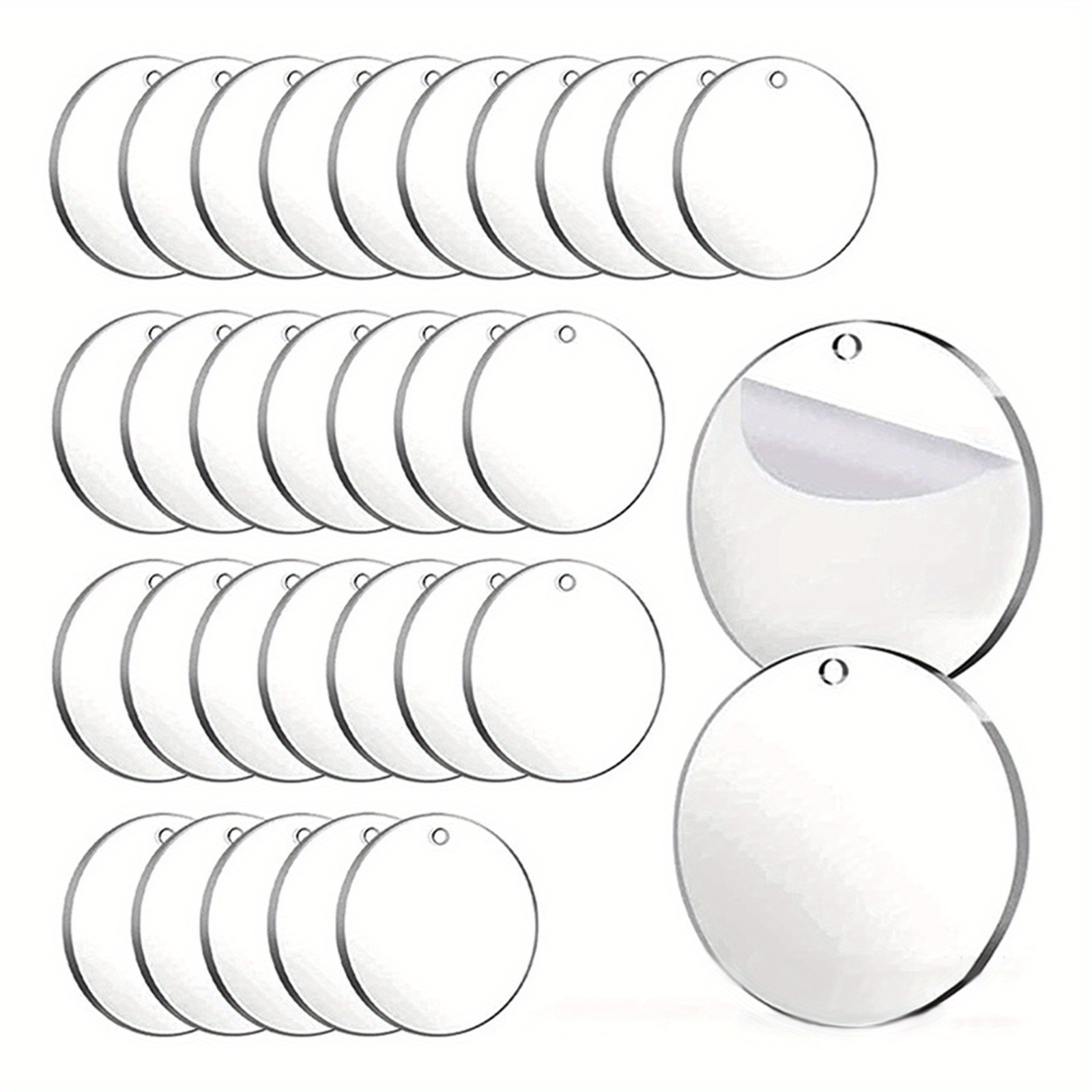 TEMU Plat 2D, 32 pièces d'étiquettes rondes vierges transparentes en plaque acrylique DIY pour décorations d'arbre à peindre, décorations de Noël,