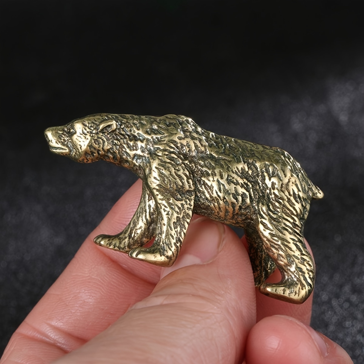 TEMU 1pc Exquisite Bear-shaped Figurine, Featuring A Bronze-like Texture With Meticulously Detailed Bear Anatomy. Its Compact And Delicate Design