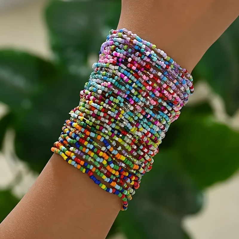 TEMU 30pcs Set Summer Bohemian Colorful Seed Bead Bracelets Women's Bracelets