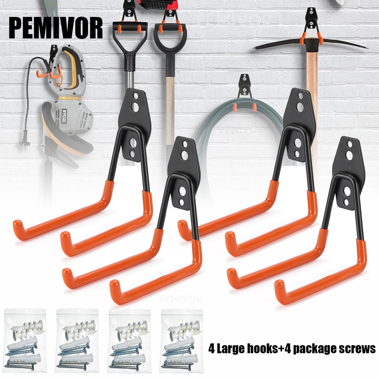 TEMU Extra Large Heavy Duty Garage Wall Mount Hooks, Anti-slip Curved Storage Hangers With Matching Screws, Multi-tool Organizer For Bikes, Ladders