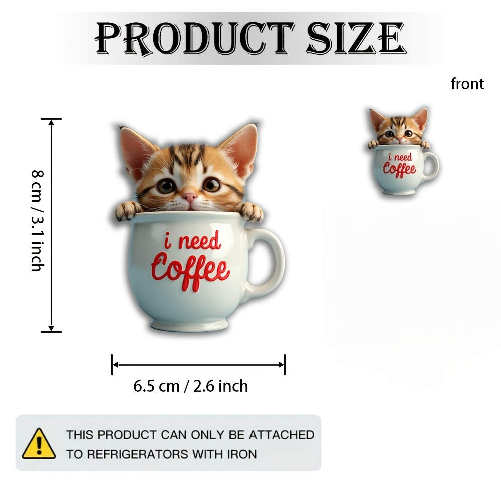 TEMU 1 pz. Magnete con gattino che sbircia da una - illustrazione "Ho bisogno di caff癡" adatta per dei , decorazione a tema caff癡, magneti da frigo,