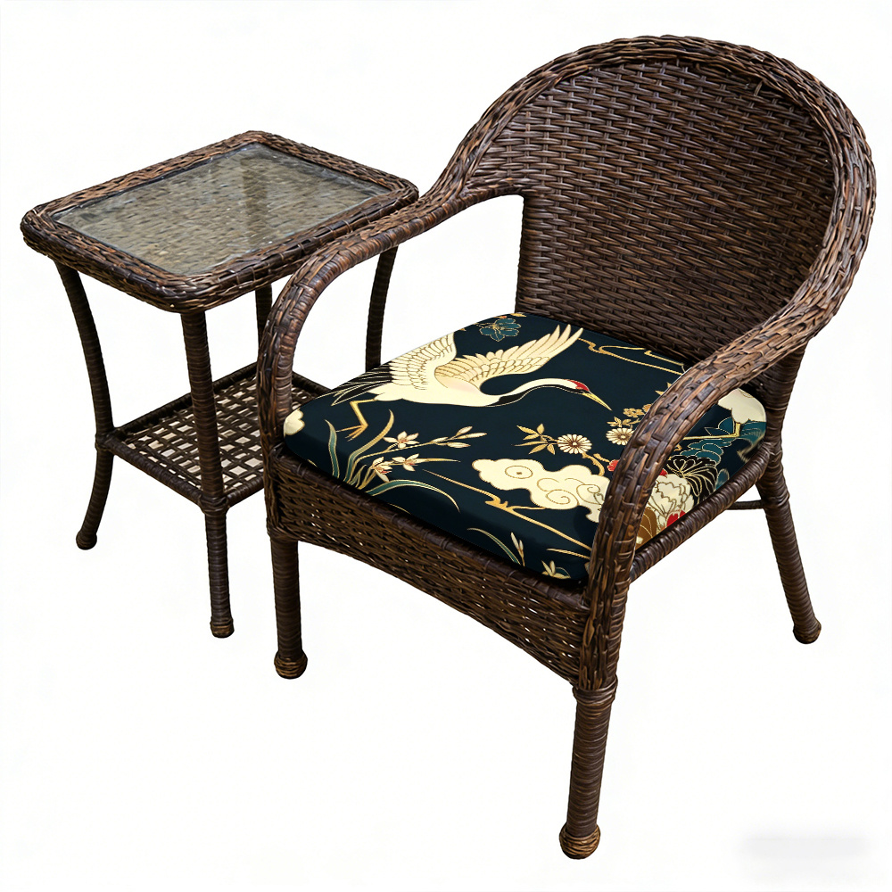1pc Peony And Crane Pattern Courtyard Chair Seat Cushion, Indoor And Outdoor Seat Cushions, Back Cushions, Size 19.7*17.7*1.57inch, Suitable for Garden Chairs, Office Chairs And Floor Seats. Soft And Comfortable
