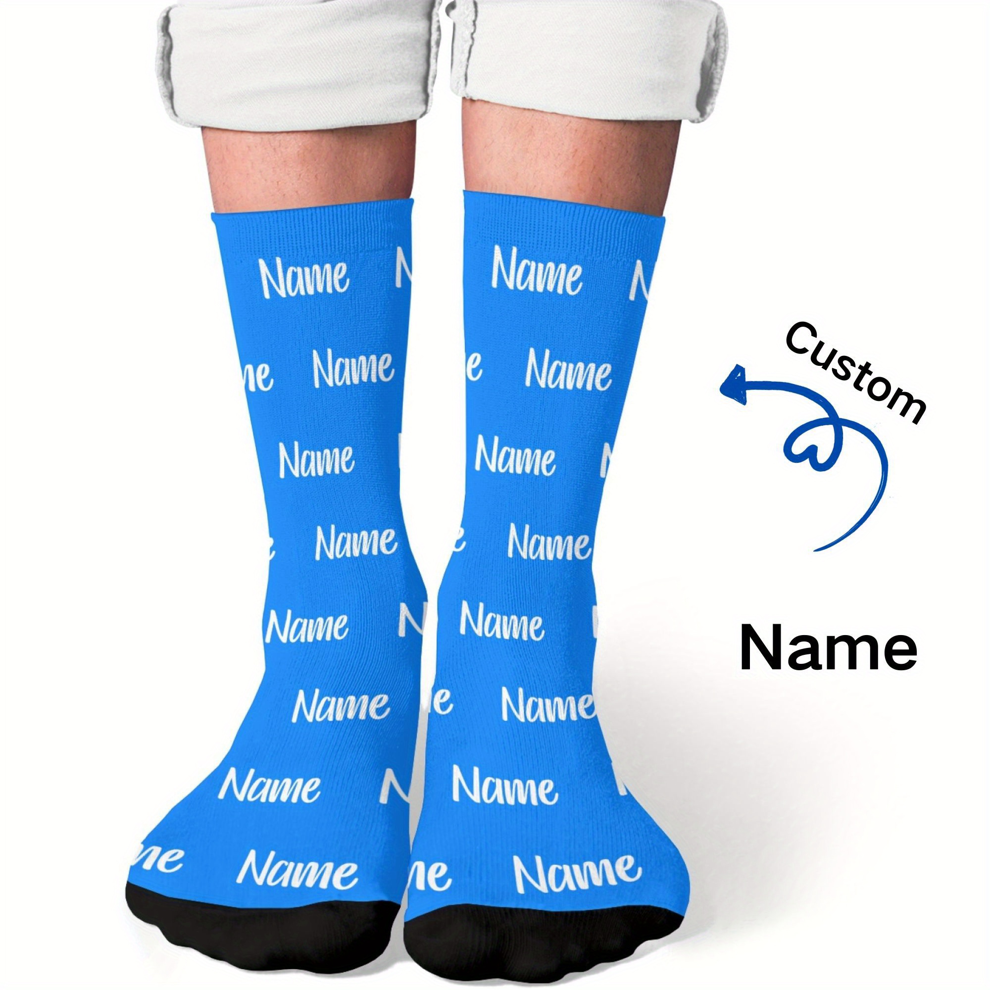 TEMU A Pair Of Custom Mid-calf Socks, Diy Photo Portrait Socks, Perfect Gift For , , Or Lovers, Made From 100% Knit Fabric, A Unique And Personalized