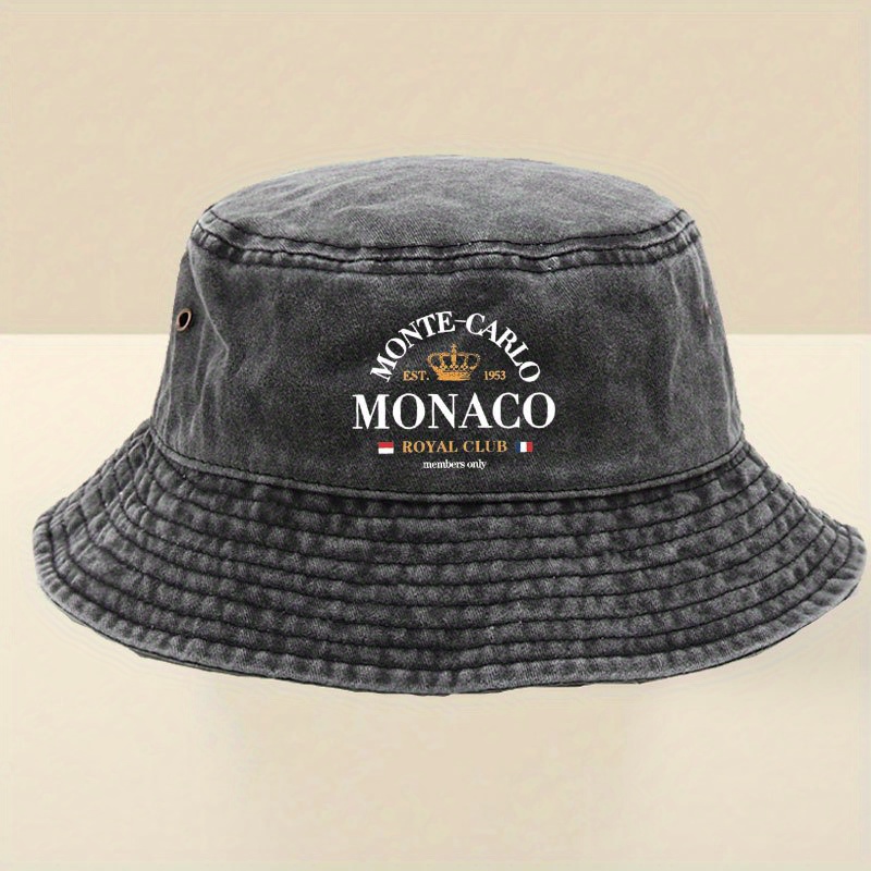 TEMU A "monaco" Printed Vintage Viscose Bucket Hat - Adjustable, Lightweight, And Breathable, Hand Wash Only, Suitable For Outdoor Sports And Casual