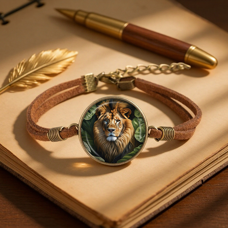 TEMU 1pc Bracelet Lion Parmi les Feuilles Bracelets Homme Mode