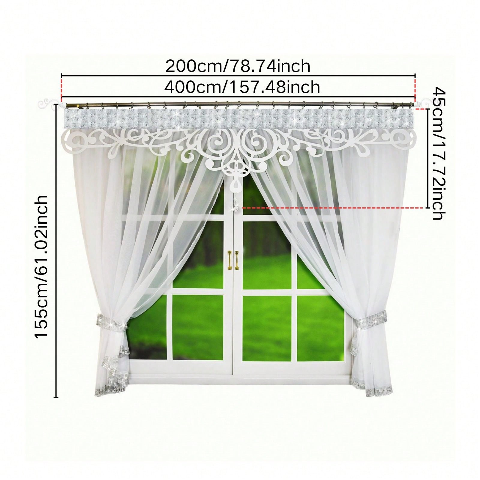 Image of 1set Of 2pcs European Filter Curtain With Hollowed Out Patterned Panel, Suitable For Bedroom, Living Room, Balcony And Holiday Decoration, 400x155cm