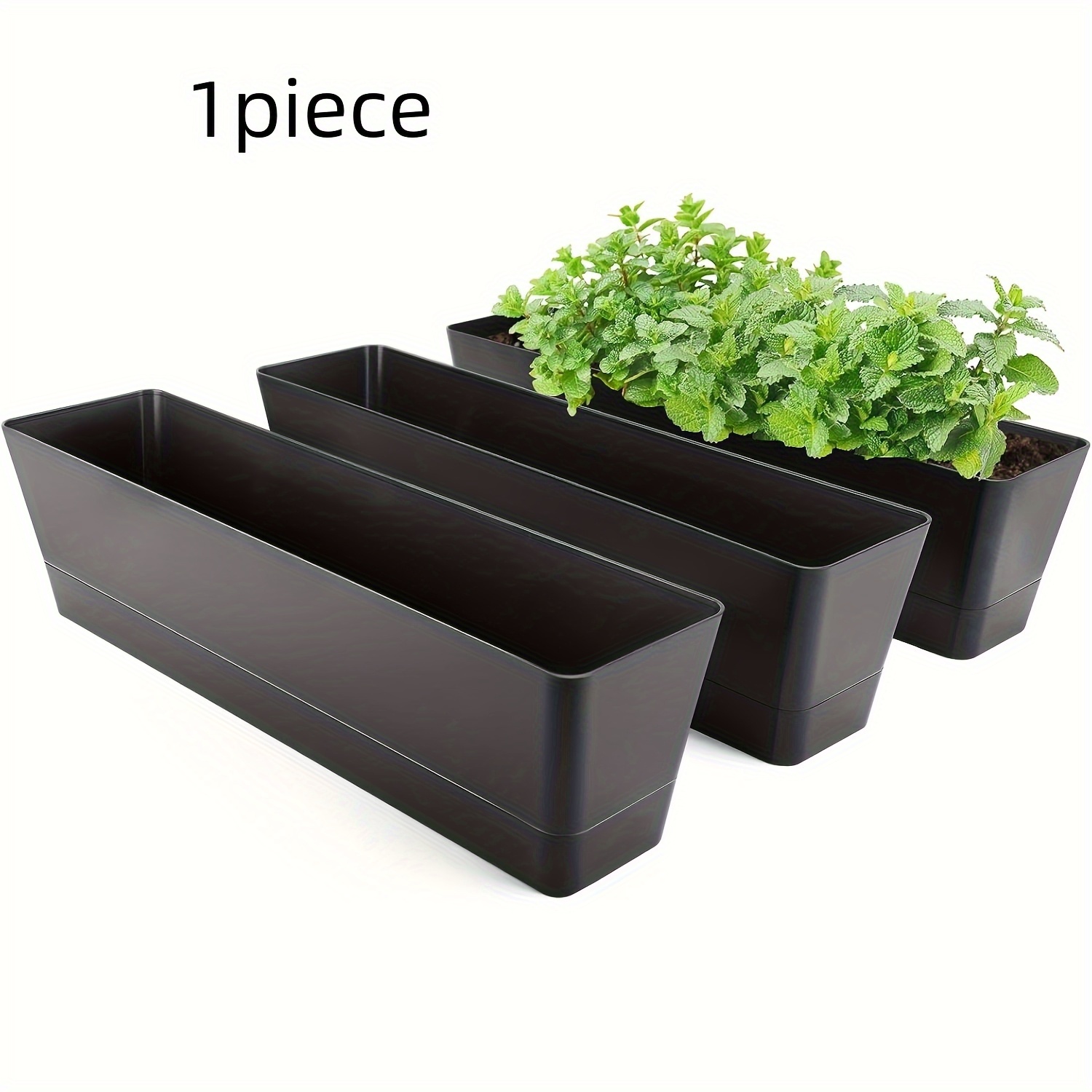 TEMU 1pc Elegant Black Rectangular Planting Box, 40.64x9.65cm - Durable Plastic With Drainage Holes, Ideal For Herbs, 's Sprouts, Flowers - Indoor &