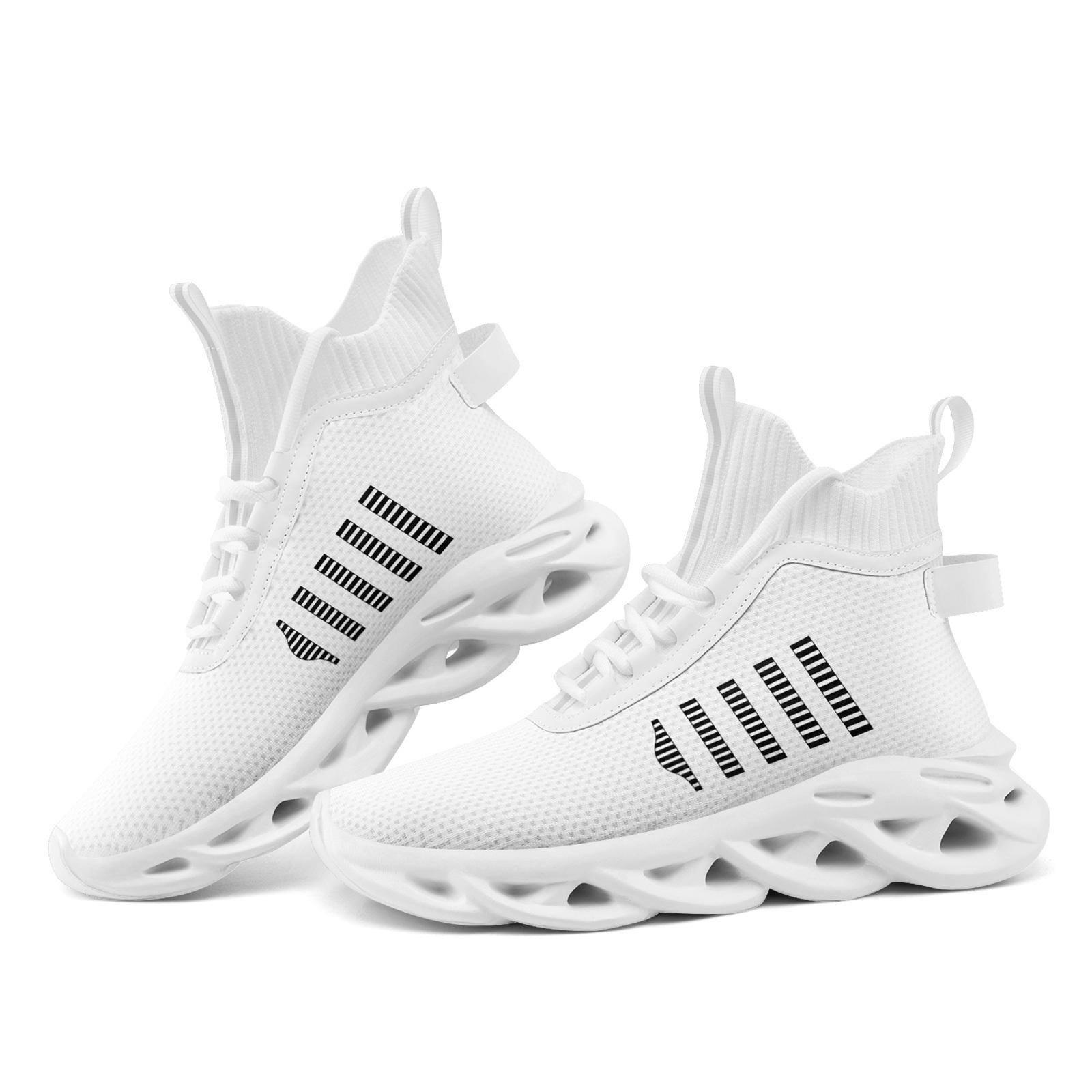 Men's White Black Graphic Stripe Sneakers, Lightweight & Breathable