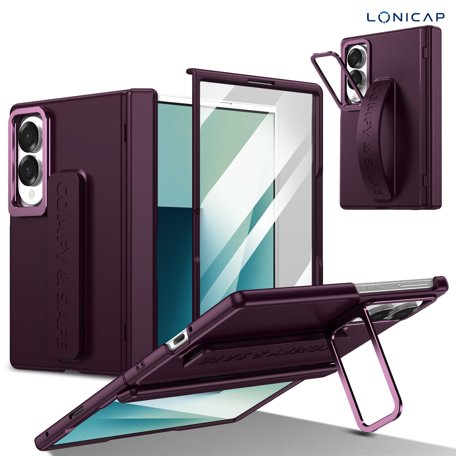 TEMU Phone Case - Phone Case:suitable For Galaxy Z Fold 8 Wide Magnetic Case With Front Screen Protector Ring Kickstand Wrist Strap Hinge Protection