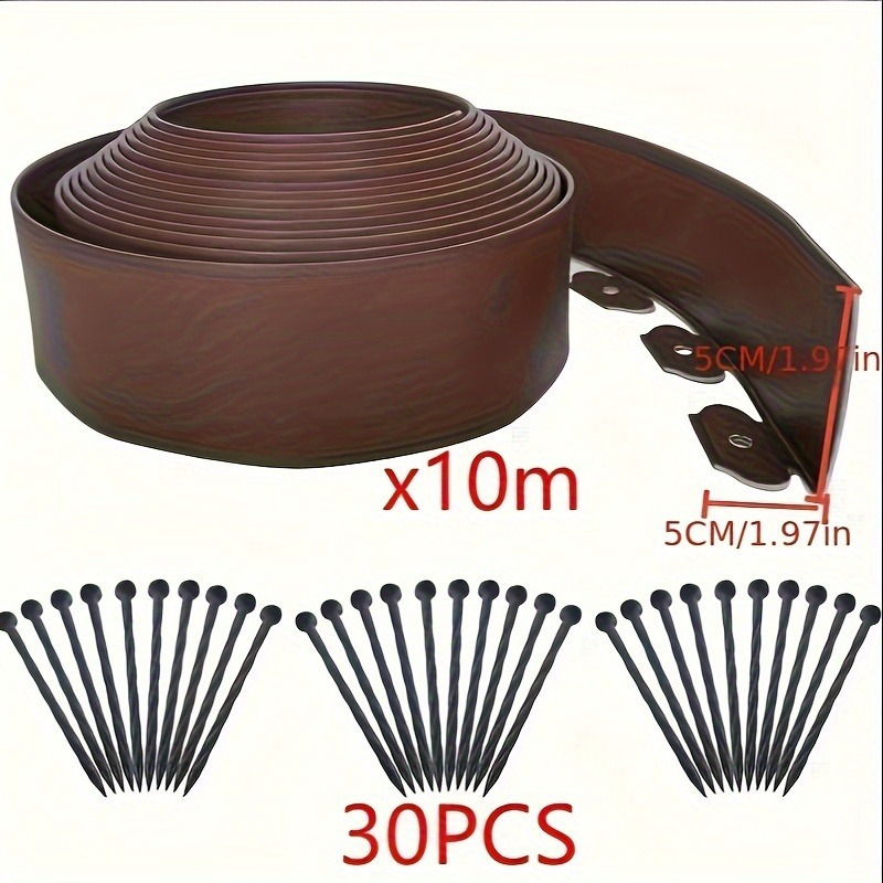 Image of Extra Tall 10m Brown Landscape Edging Kit - Flexible, Garden Border, Heavy Duty Mini Plastic Fence For Yard, Grass & Flower Bed