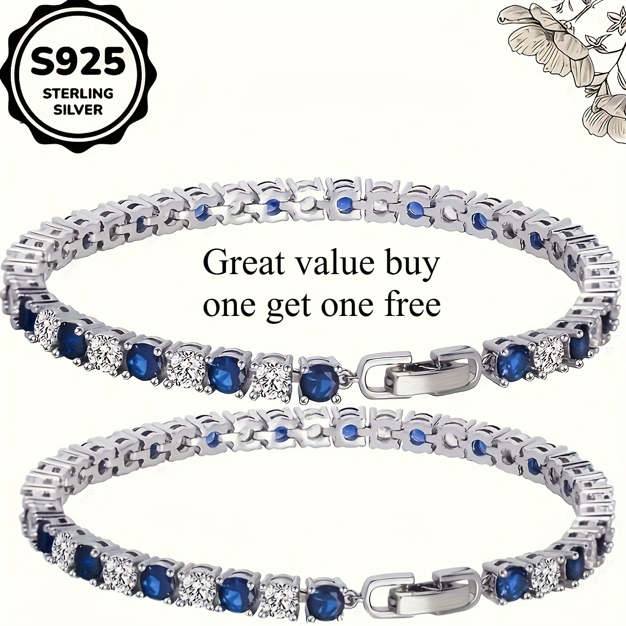 TEMU Achetez-en un, obtenez-en un gratuit Bracelet en argent S925 bleu et blanc avec 5A, d'anniversaire parfait pour votre femme, convient à diverses