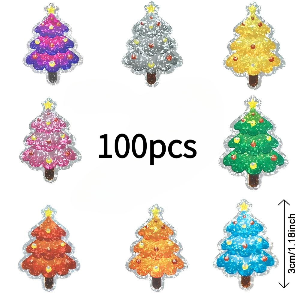TEMU 100 feuilles/rouleau d'autocollants auto-adhésifs découpés au laser, en rouleau, autocollants de Noël, autocollants de sapin de Noël, adaptés