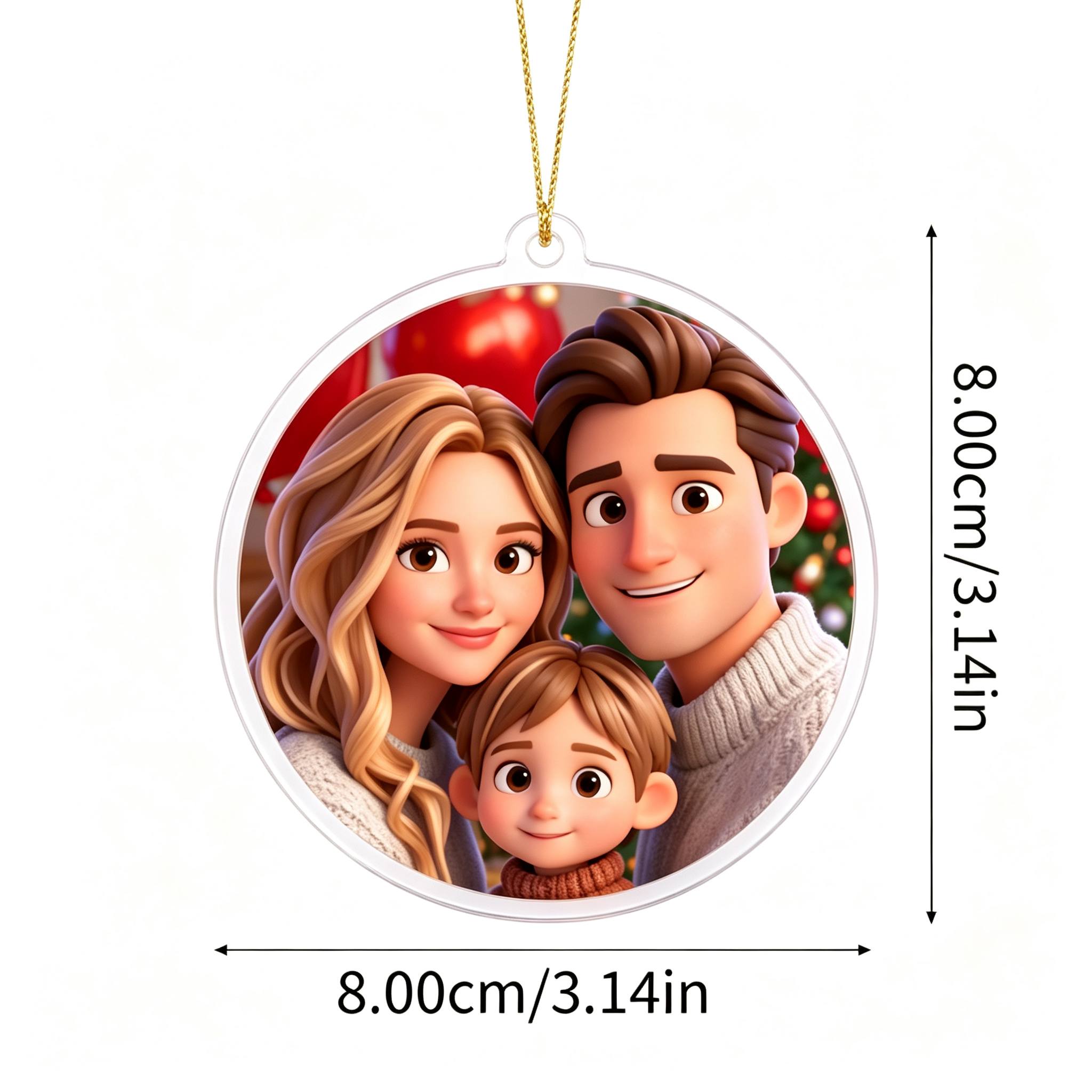TEMU Custom Photo Acrylic Pendant Ornaments, Ai-designed Cartoon Photos, Personalized For Family Christmas Tree Decorations, Customizable For Family