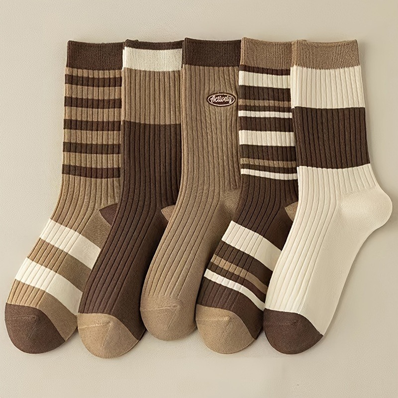 TEMU 5 Pairs Of Mixed Outfit - Style Mid Tube Socks For Autumn And Winter, Soft, Warm, Breathable, Seasonal Socks For Autumn, Winter, Spring And