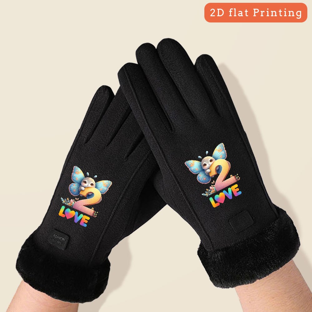 Butterfly Women's Fleece-Lined Gloves with Touch Screen Design