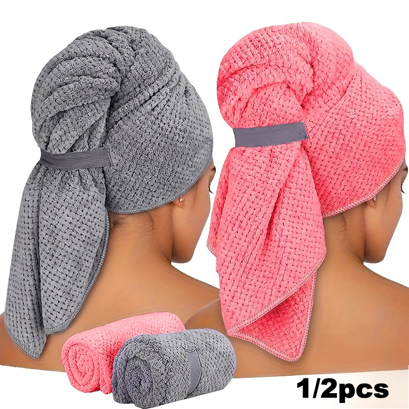TEMU 1/2pcs Extra Large Hair Dry Set - -one And Elastic Band, Highly Absorbent Microfiber Hair Towel, Suitable For Swimming, Spa, Shower, And