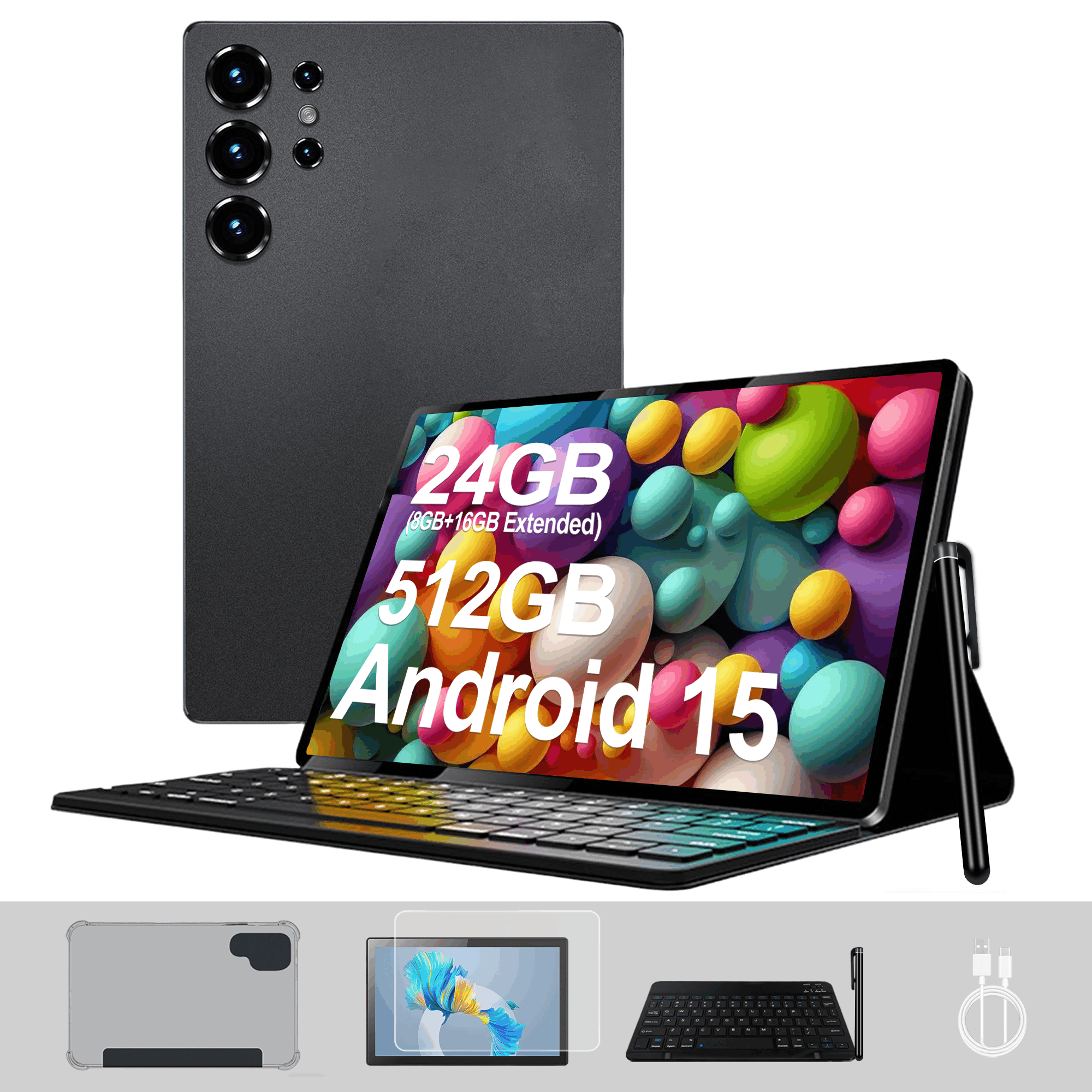 10.1 Inch Big Storage Tablet 512gb Rom, 24gb , 15 Pad, 5g , 6000mah Battery, Ips Screen, 8mp+16mp Camera, Wifi 6, Usb-c