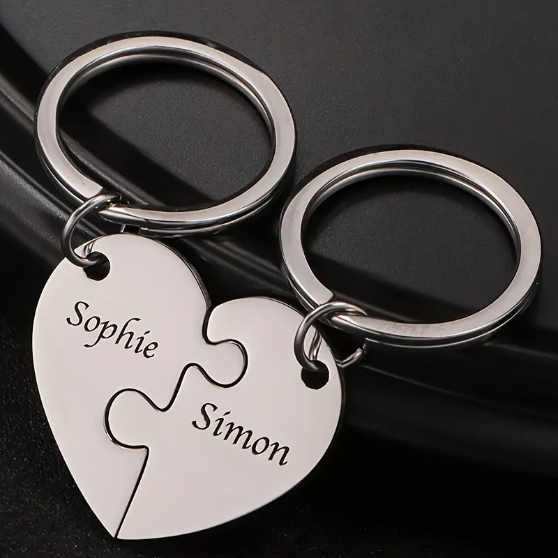 TEMU 2 Custom Heart Puzzle Keychain - Customizable Text, Names & Anniversary Options, Romantic Fashion Bag Or Key Additions, Emotional Keepsake,