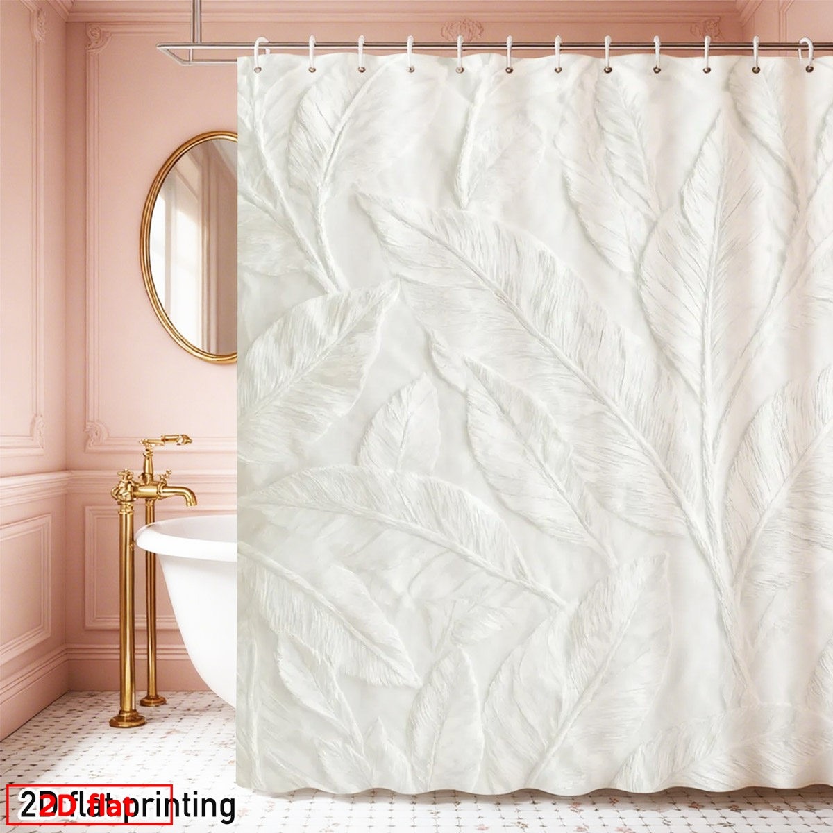 TEMU 2d Flat, 2d Flat Printing Shower Curtain, 1pcstylish Feather Printing Shower Curtain, Suitable For Year Round. Perfect Decoration, An For Home